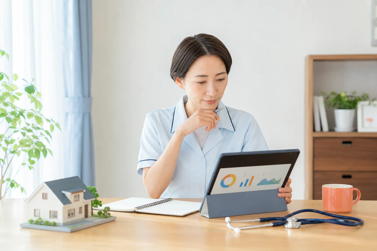 訪問看護師がお役立ち情報を整理する様子