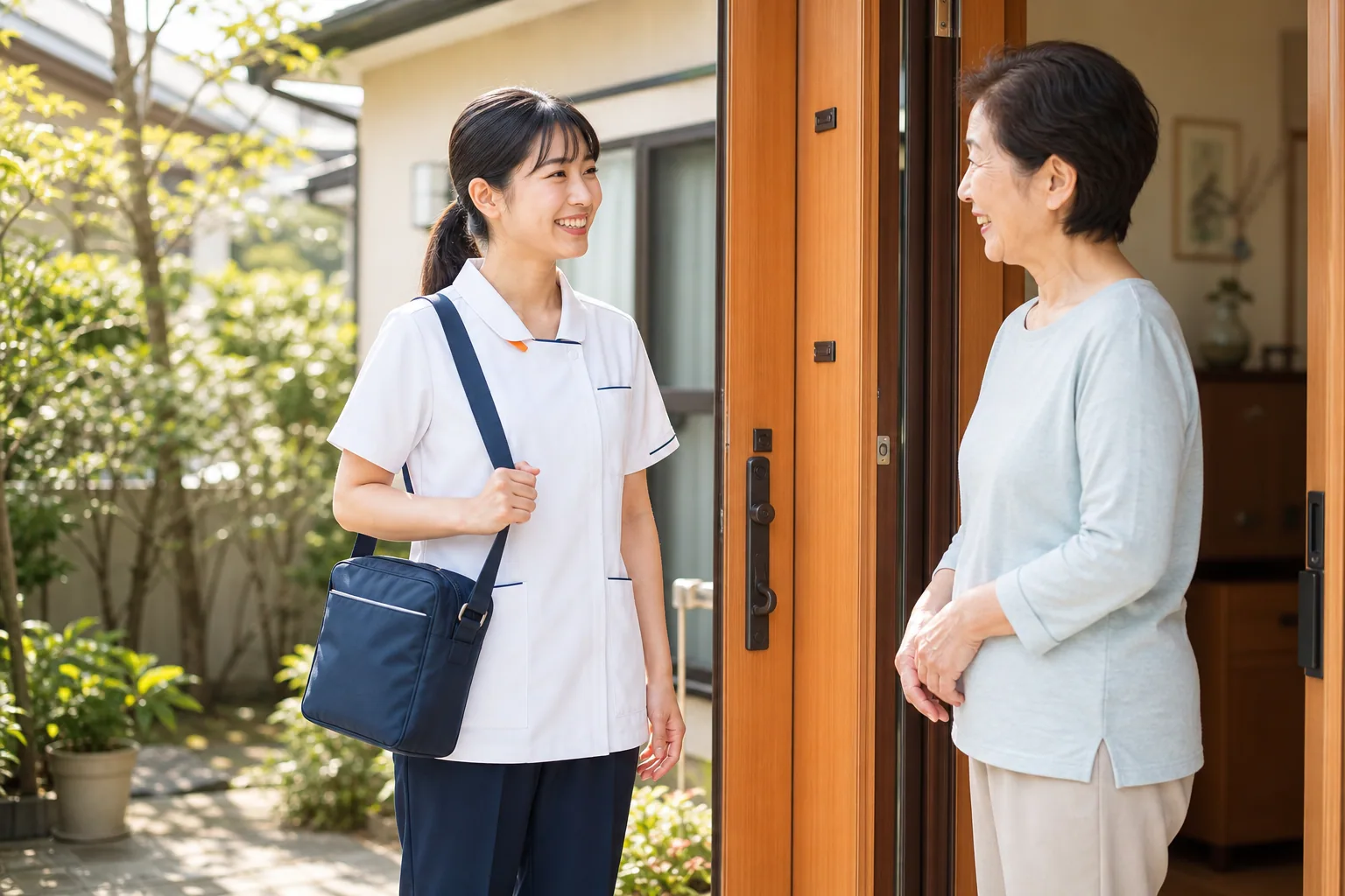 訪問看護師が利用者さまのご自宅へ伺う様子